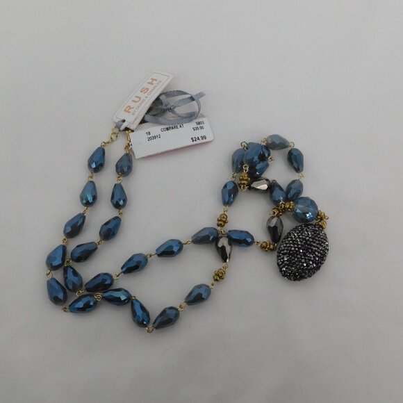 Rush by Denis and Charles Necklace Blue Faceted Teardrop Beads Sparkly Gold Tone - Picture 3 of 7